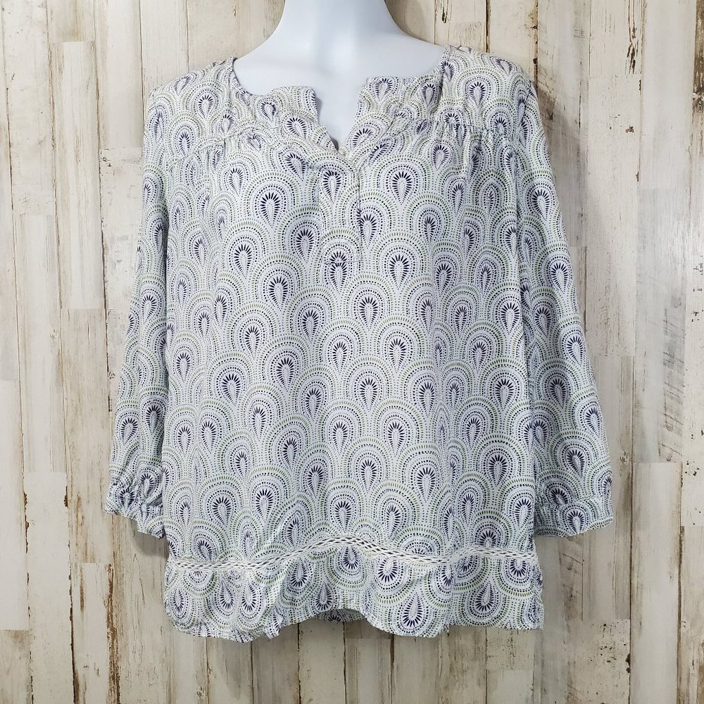 5/$25 Caslon Womens Top S Ivory Purple Green Blue Rayon H16
